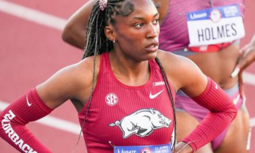  Kaylyn Brown stands with hands on hips after competing in track event